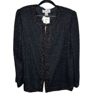 NWT Laurence Kazar Black Silk Hand Beaded Jacket Sz L